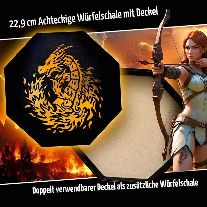 Fantasydice-Chromatic Dragon -with Roll or Die Artwork Dice Tray - 23CM Octagon with Lid and Dice St