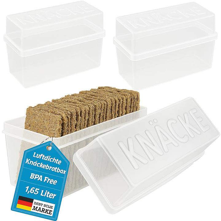 Knäckebrotdose Knäckebrot Box mit Deckel - Brotbox - luftdicht - Aufbewahrungsbox - Transparent/weis