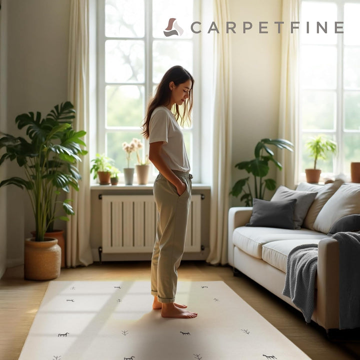 carpetfine Wollteppich Gabbeh Uni Quadratisch Weiss 60x60 cm | Moderner Teppich für Wohn- und Schlaf