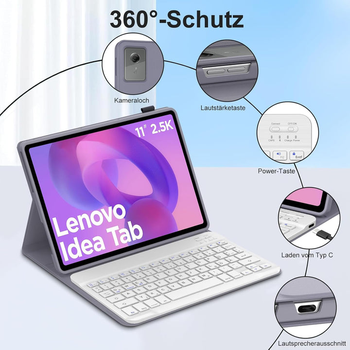 FOGARI Tastatur Hülle für Lenovo Idea Tab 11 Zoll 2025/Tab M11 2024, QWERTZ Deutsches Magnetisch Abn
