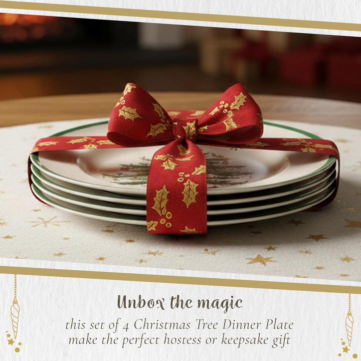 Spode Christmas Tree 25,4 cm Essteller-Set mit 4 Stück – Geschirr im Weihnachtsdesign (grün)