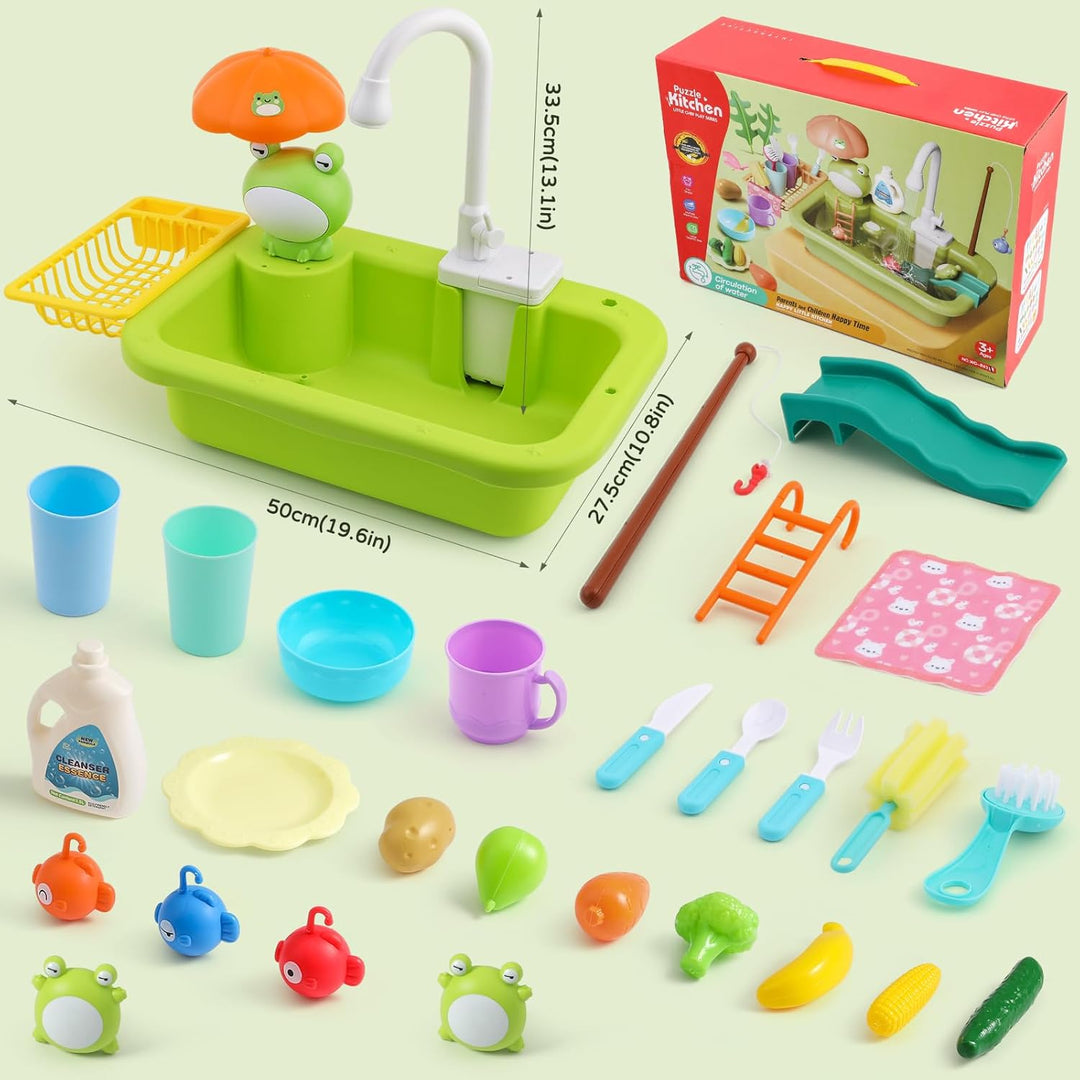 FRUSE Kinderwaschbecken Spielzeug,Spielspüle Spielzeug mit Elektrischen Wasserhahn,Spielzeugzubehör