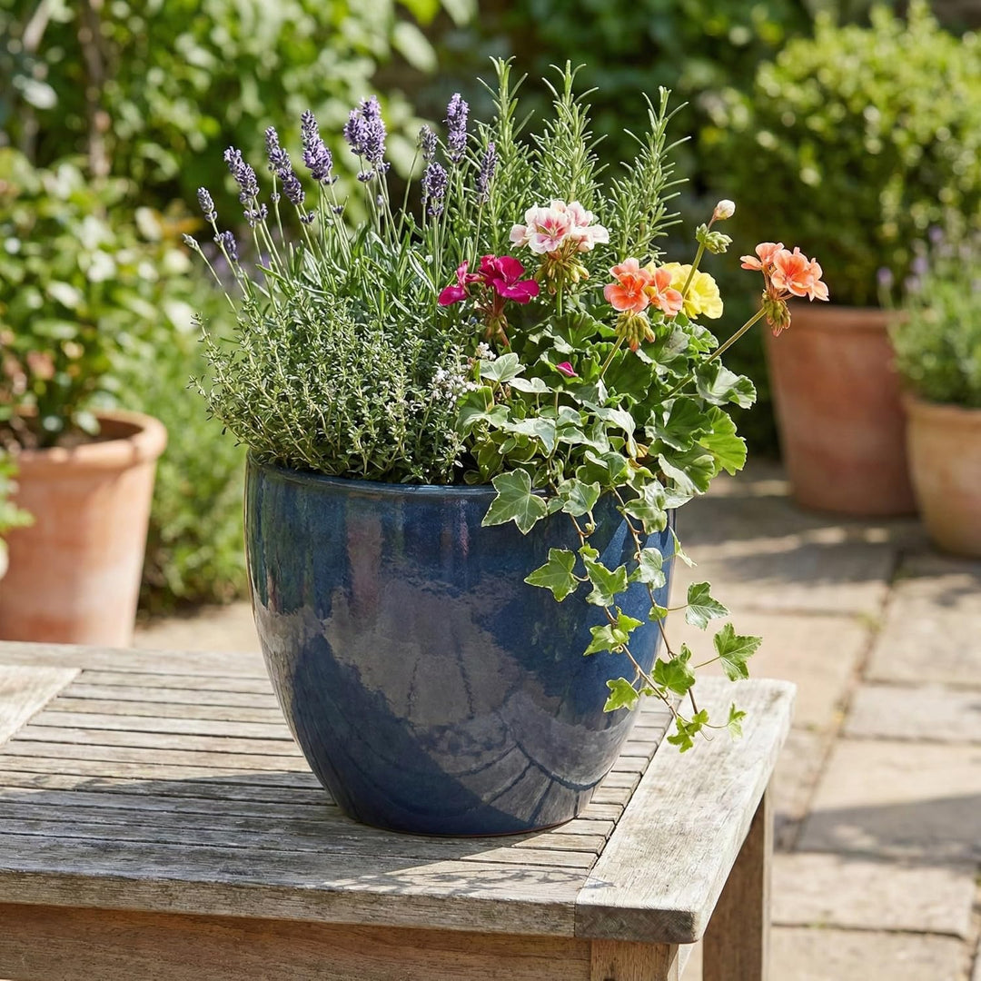 Teramico Pflanzgefäss Übertopf Blumentopf aus Steinzeug Blau Weiss Anthrazit Schwarz 23cm - 37cm FRO