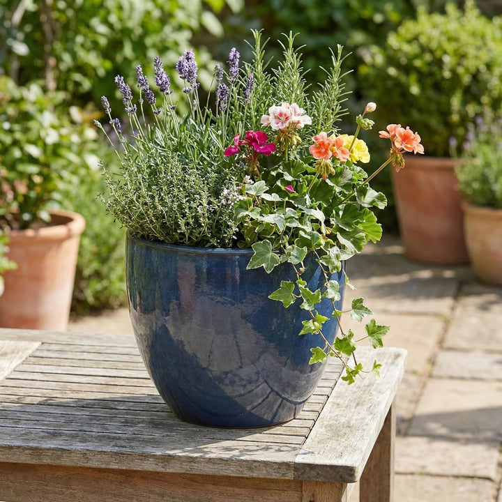 Teramico Pflanzgefäss Übertopf Blumentopf aus Steinzeug Blau Weiss Anthrazit Schwarz 23cm - 37cm FRO