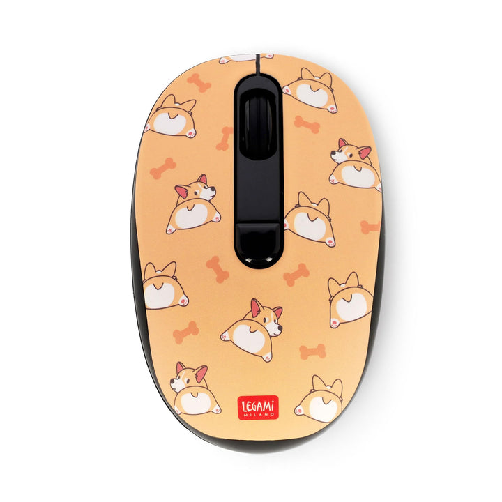 LEGAMI – Kabellose Maus mit ultrakompaktem USB-Empfänger, Corgi, 3 Geschwindigkeitsoptionen, ABS-Mat