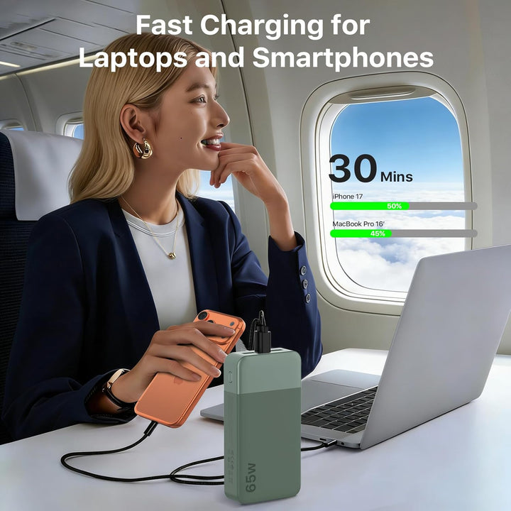 NOBIS Powerbank 20000mAh, 65W Schnellladung Powerbank, Tragbarer Ladegerät mit Digitalanzeige, Dual