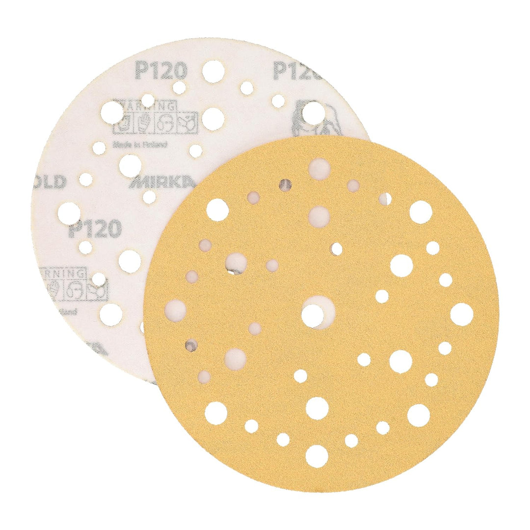Mirka Gold Universal-Schleifpapier Ø 150mm Klett 37-Loch / Korn P120, 100 Stk / Zum Schleifen von Gi