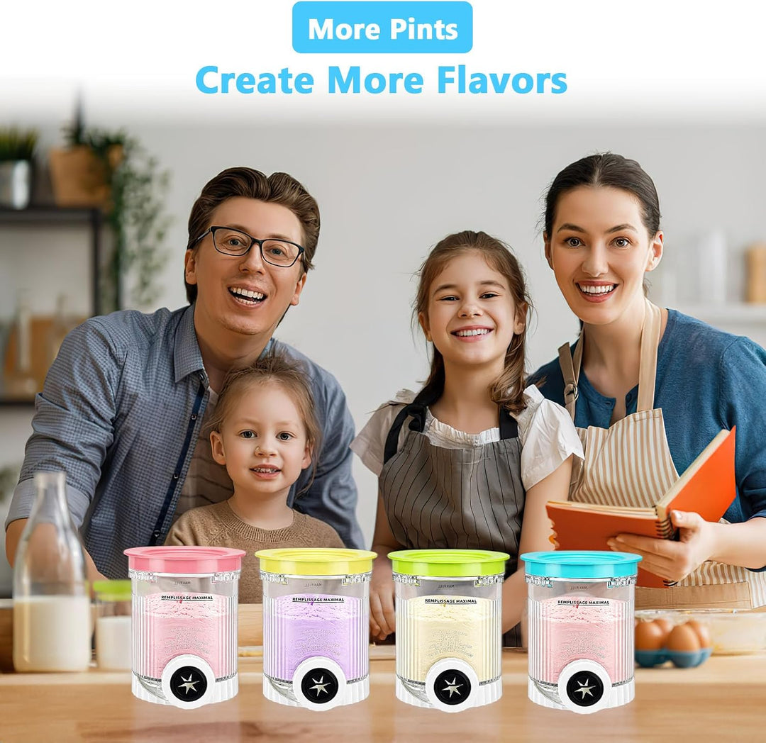 4er Set Ersatzbecher für Eiscreme-Maschinen 473ml Eiscremebehälter mit farbigen Deckeln, BPA-frei, S
