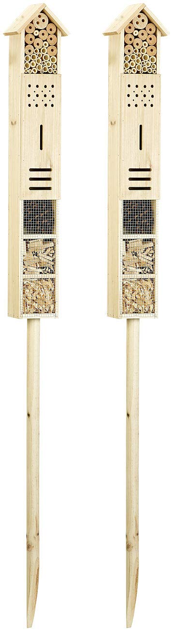 Royal Gardineer Holz-Insektenhotel: 2er-Set Insektenhotels Flip mit Erdspiess, 160 cm (auf Holzstab,