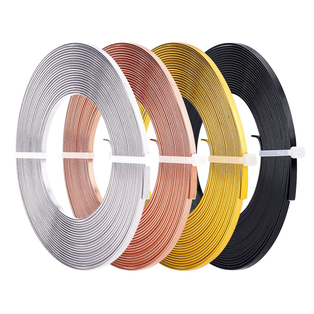BENECREAT 20m 4 Farben Aluminium Flachdraht 3mm Breit Silber Gold Biegbarer Basteldraht Für Lünette,