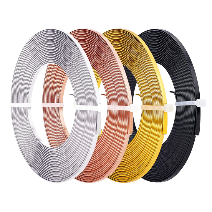 BENECREAT 20m 4 Farben Aluminium Flachdraht 3mm Breit Silber Gold Biegbarer Basteldraht Für Lünette,