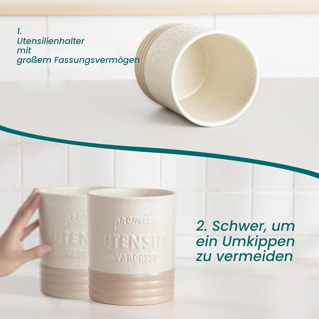 vancasso Sabine Utensilienhalter für Küchentheke, 15,7 cm, kleiner Keramik-Utensilienbehälter, creme