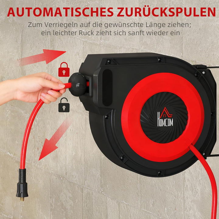 HOMCOM Automatik Druckluftschlauchtrommel 15m+1,5m Druckluftschlauch mit 1/4' Schnellanschluss, 9,5