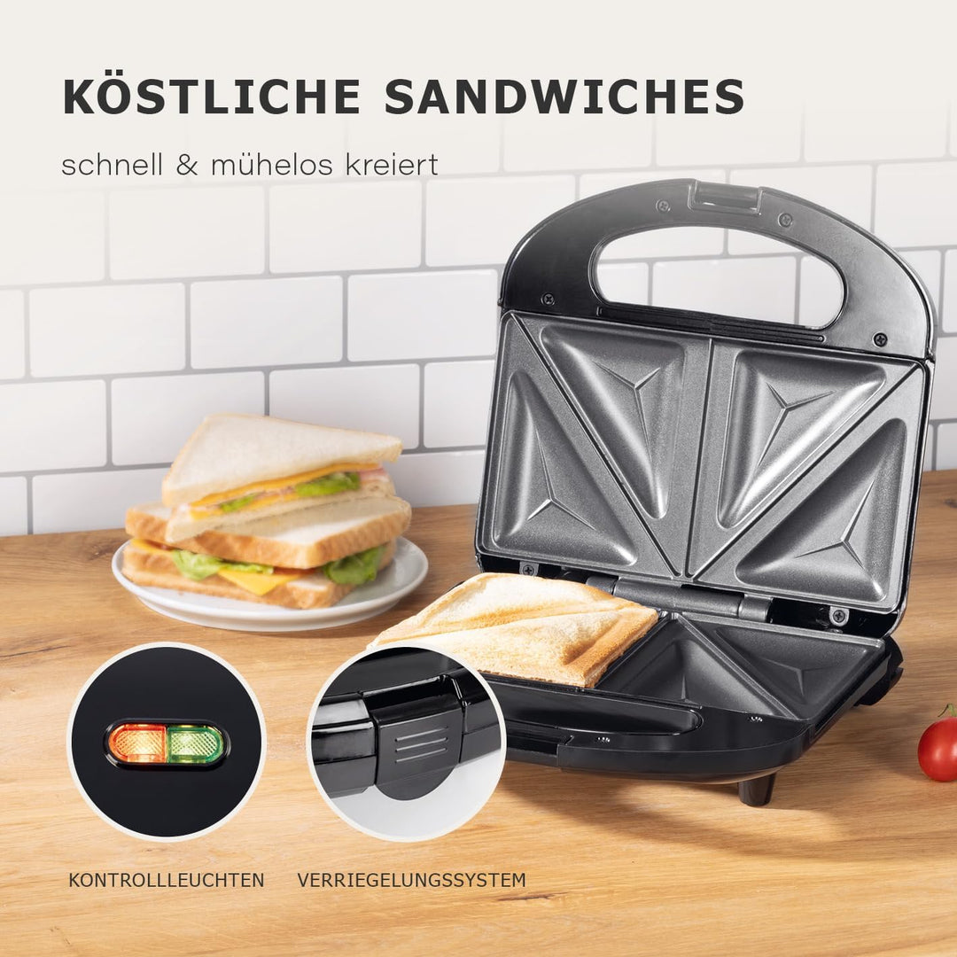 GOURMETmaxx Sandwichmaker mit LED-Kontrollleuchte | Für 2 Sandwiches in Dreiecksform | Antihaftbesch