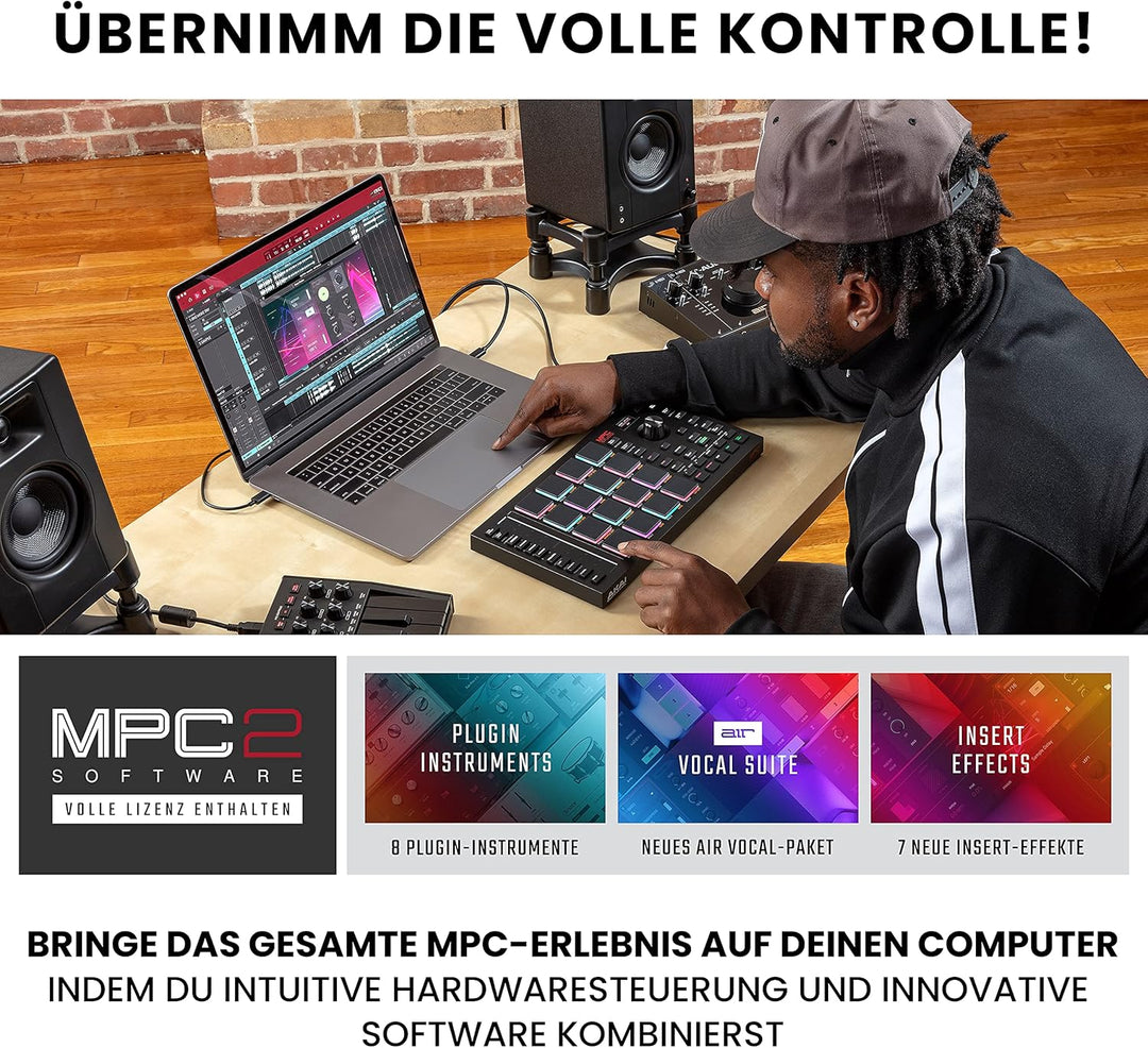 Akai Professional MPC Studio - MIDI-Controller Beat Maker mit 16 anschlagsdynamischen RGB Pads, MPC