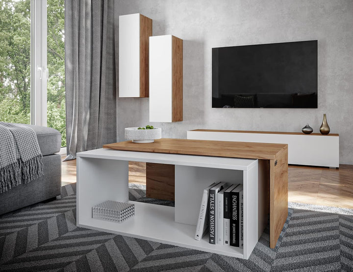 PLATAN ROOM Couchtisch Kaffeetisch 2er Set 90x48x40 cm, moderner Wohnzimmertisch, Sofatisch mit Stau