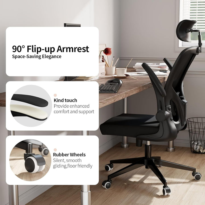Monhey Ergonomischer Bürostuhl – Verstellbarer Schreibtischstuhl mit Lendenstütze, Kopfstütze, klapp