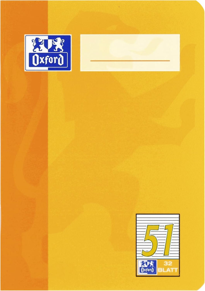 Oxford Oktavheft, A6, Lineatur 51 (liniert), 32 Blatt, gelb & blau, 10 Stück