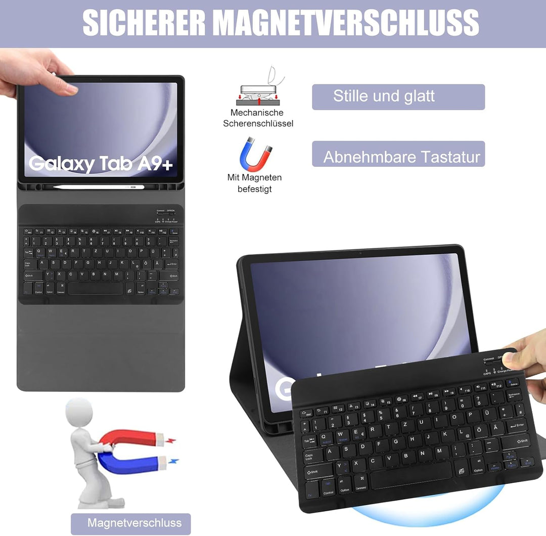 Zabatoco Tastatur Hülle für Samsung Galaxy Tab А9 Plus 2023 11 Zoll [QWERTZ Deutsches], Abnehmbar Ta