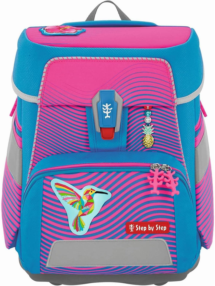 Step by Step Schulranzen-Set SPACE NEON Kolibri Kaja, 5-teilig, rosa-blau, ergonomischer Tornister m