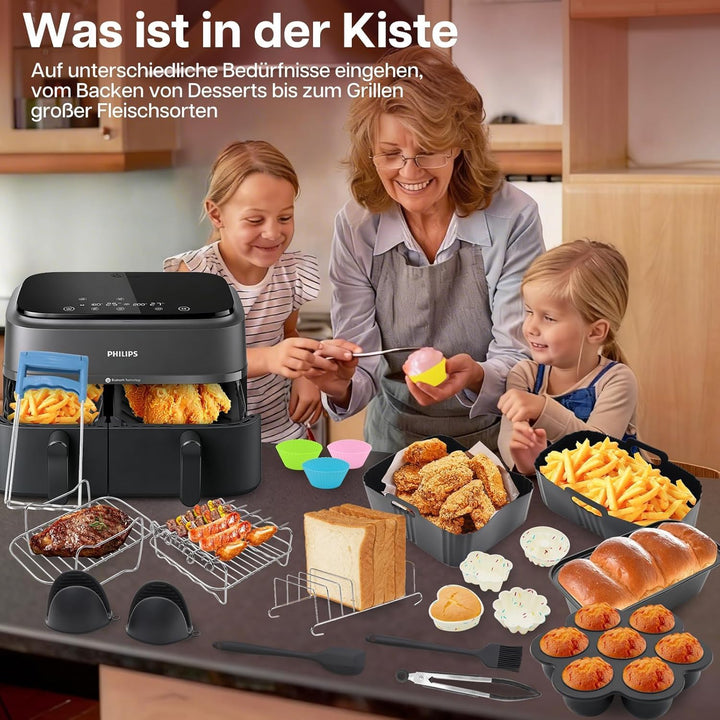 Airfryer Zubehör für Philips Dual Basket Airfryer 3000/5000 Serie 9L Food Grade Airfryer Silikonform