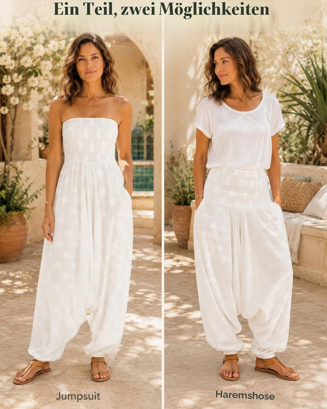 likemary Jumpsuit Damen Sommer – vielseitig tragbarer Einteiler aus Baumwolle – Haremshose mit flies