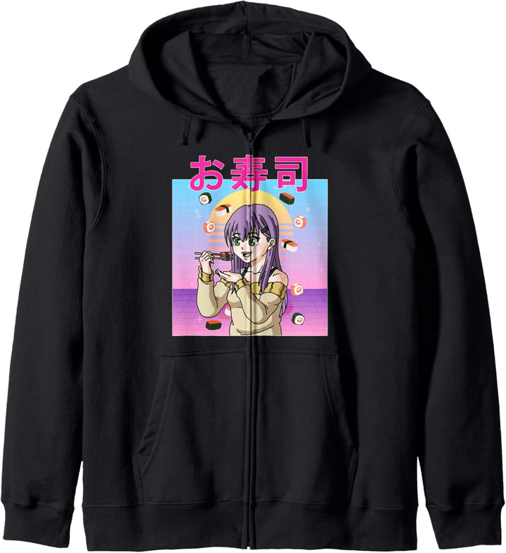 Retro Jahre Japanisch Kawaii Mädchen Sushi Anime Kapuzenjacke