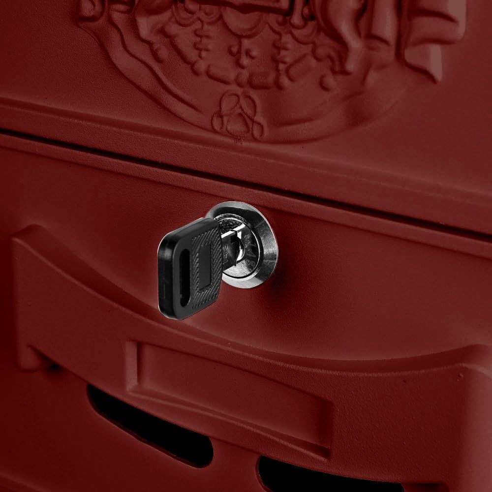 Melko Retro Briefkasten mit A4 Einwurf-Format, Aluguss und Stahl, ca. 25,5 x 8,6 x 41 cm, Rot, Rot