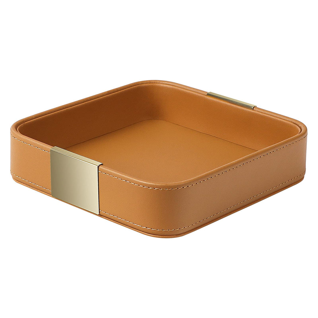 SANZIE Schreibtisch-Organizer aus Leder, Ablage für Schlüssel, Handy, Geldbörse, Münzgeld (orange),