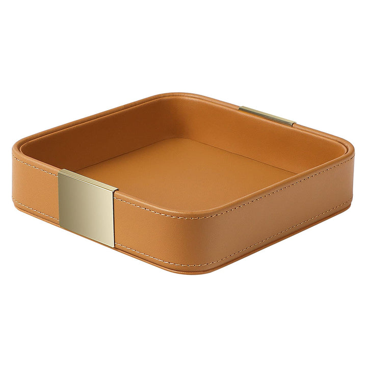 SANZIE Schreibtisch-Organizer aus Leder, Ablage für Schlüssel, Handy, Geldbörse, Münzgeld (orange),