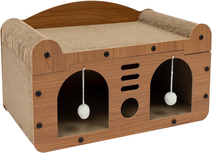 Kratzbrett für Katzen, 2 Schicht Kratzpappe Katzenhaus mit Höhle und Spielball, Kratzpad Lounge, Kat