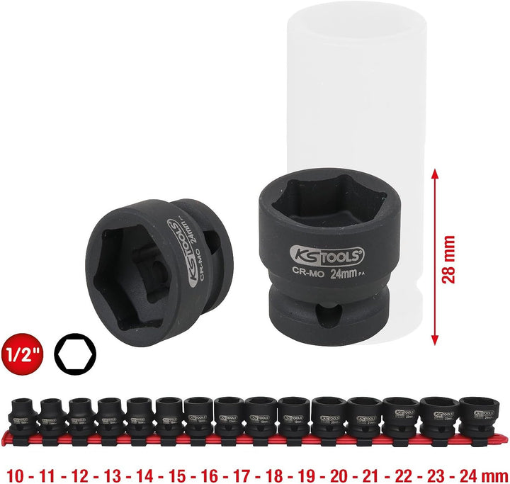 KS Tools 1/2" Sechskant-Kraft-Stecknuss-Satz, extra kurz, 15-tlg.