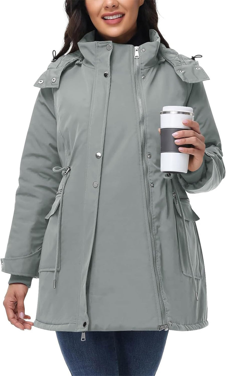 Wintermantel Damen Warm Winterjacke Gefüttert Winter Parka Umstands Baumwolljacke 3 in 1 Winter Lang
