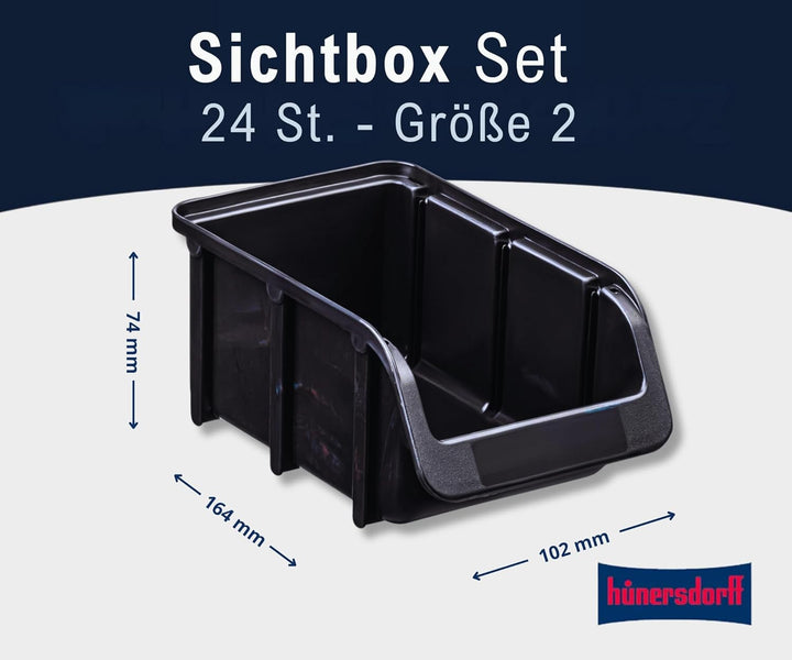 hünersdorff 24 x Sichtbox - Stapelbox Lagerbox SET in Gr. 2 - aus bruchsicherem Polypropylen (PP) -