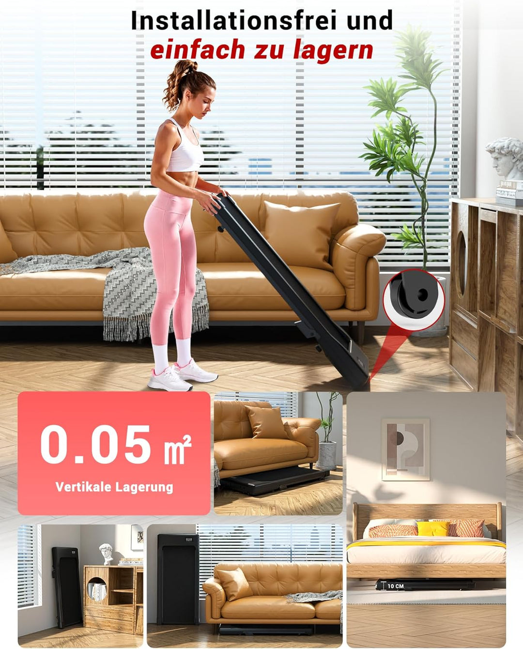 Superun Walking Pad mit Steigung 6%, Laufband für Zuhause mit App und Fernbedienung max 6km/h und 12