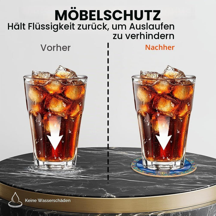 ANATTASOUL Untersetzer Holz Rund, 9 Stück Mondstern Holzuntersetzer Wiederverwendbare Untersetzer Gl