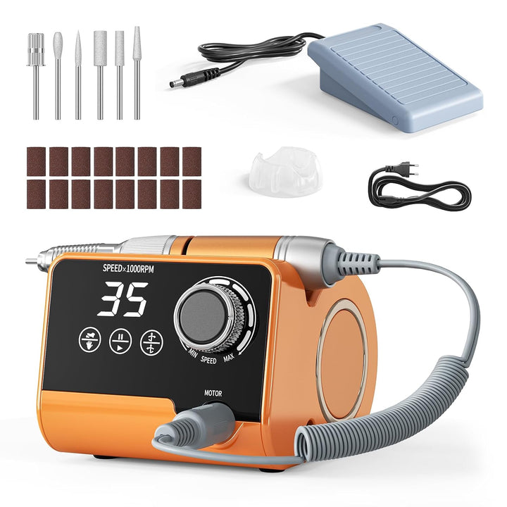 Professionelle Elektrische Nagelfräser, 35000 U/Min Maniküre Pediküre Set mit 6 Fräser, LED Display