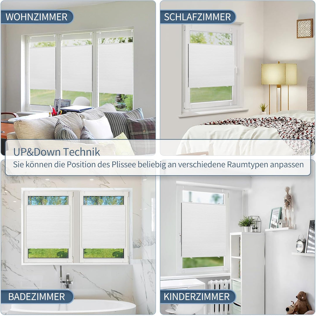 Verdunklungsplissee Wabenplissee ohne Bohren Weiss-Weiss 40x80cm(BxH) Thermo Plissee ohne Bohren ver