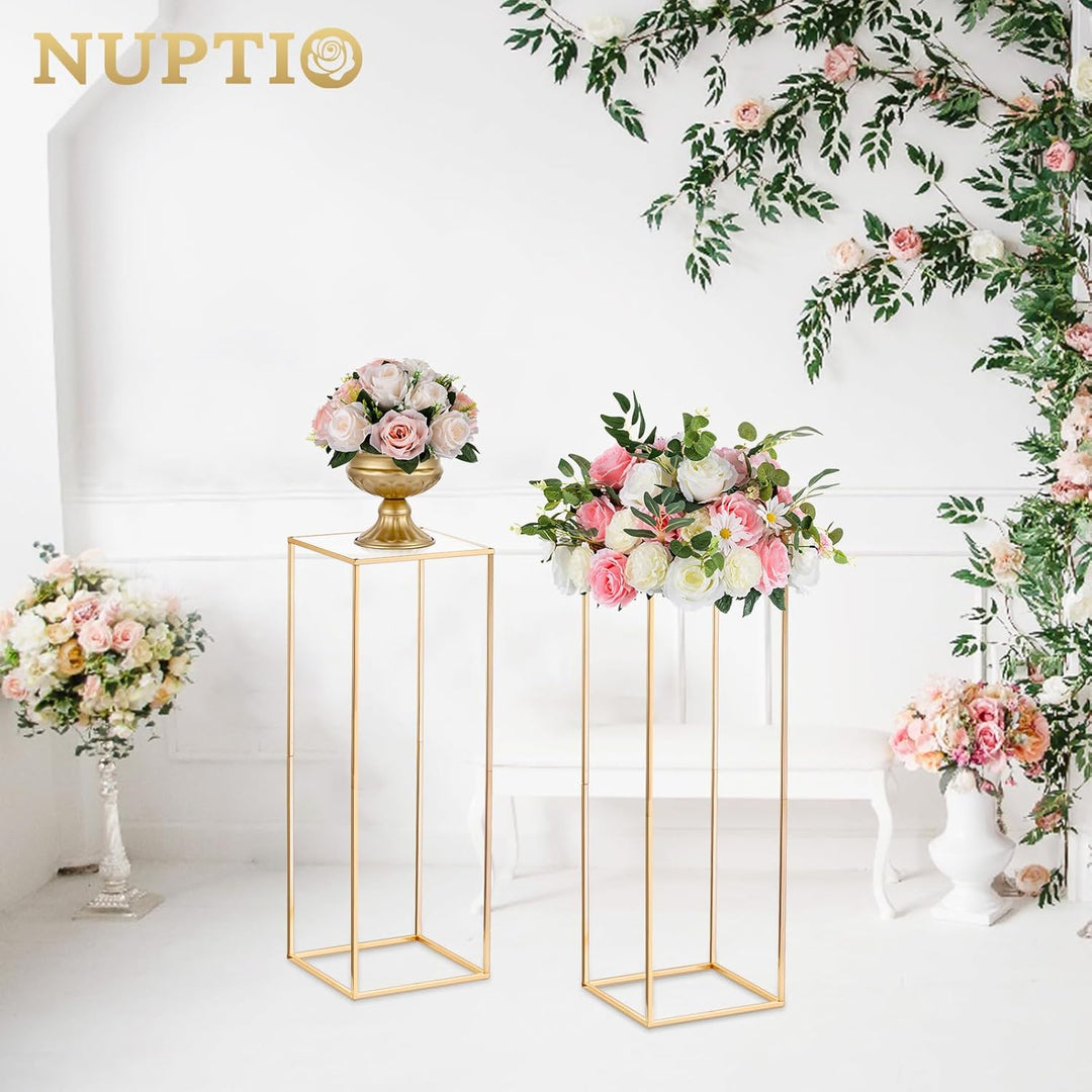 Nuptio 2 Stück Goldvasen für Hochzeit Herzstück Tische, Metall Blumenboden Vase Säule Blumenständer,