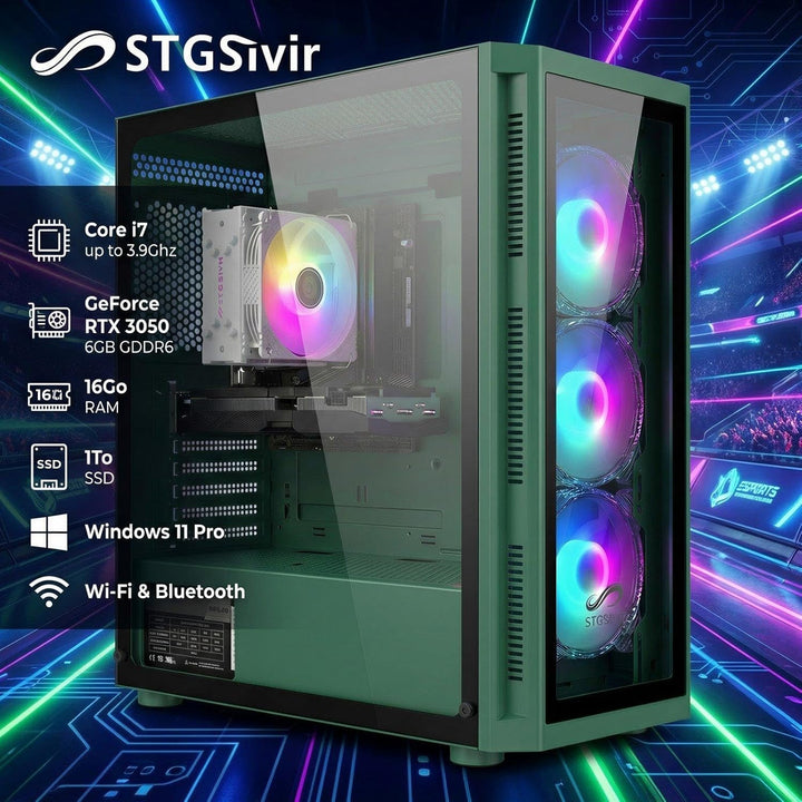 STGsivir Gaming PC, GeForce RTX 3050 6GB GDDR6,Core i7 bis zu 3.9Ghz,16G DDR,1TB SSD,WLAN 6,BT5.0,RG