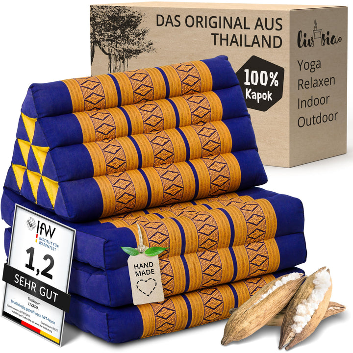 livasia Thaikissen mit 3 Auflagen, Dreieckskissen mit Klappmatratze, Keilkissen Kapok, Rückenkissen