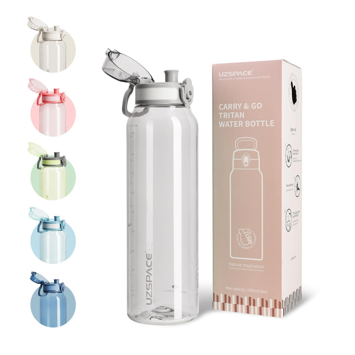 UZSPACE Trinkflasche Sport 1L, Tritan Bpa-Frei Trinkflasche Auslaufsicher mit Einhandbedienung, Kohl