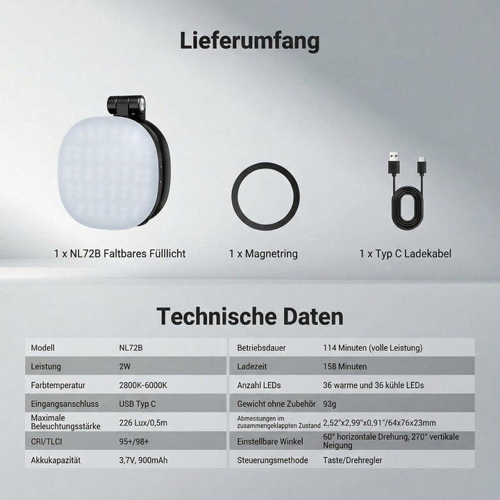 NEEWER Basics Magnetisches Selfie Licht Handy kompatibel mit MagSafe iPhone, 2W zweifarbiges kleines