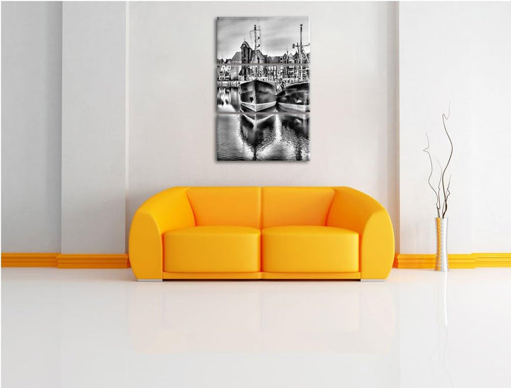 Pixxprint Hafen in der Dämmerung als Leinwandbild/Grösse: 3 Teilig (120x80) cm/Wandbild/Kunstdruck/f