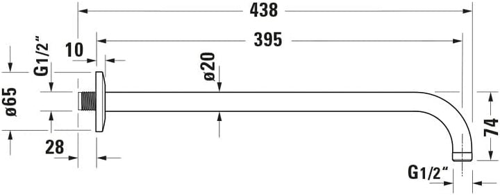 Duravit Universal Duscharm, Duscharmatur Wandbefestigung, Brausearm 410 mm, Duschbrause rund, Chrom