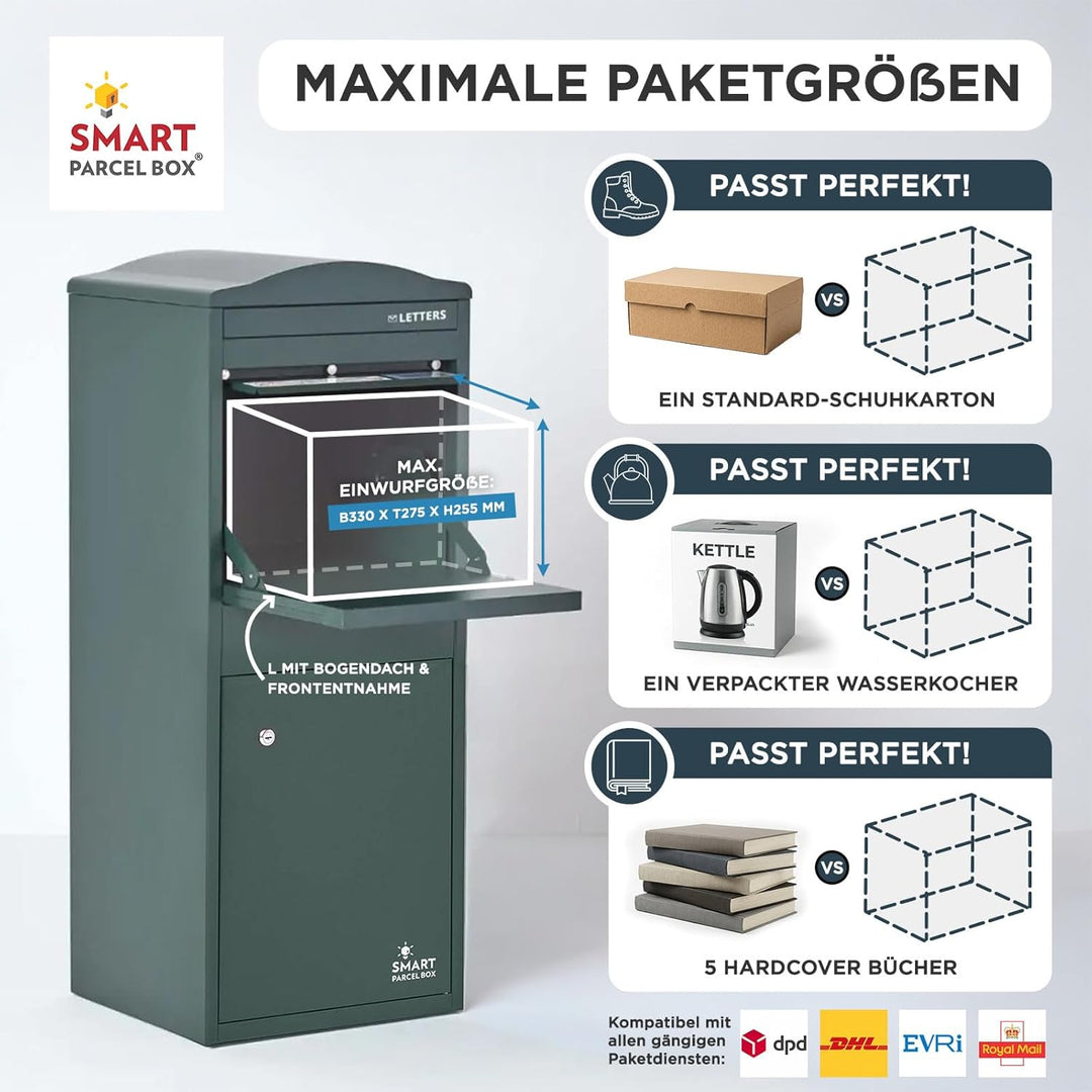 SMART PARCEL BOX Paketbox draussen, Standbriefkasten mit Paketfach, Paketbriefkasten XXL, grosse Pos