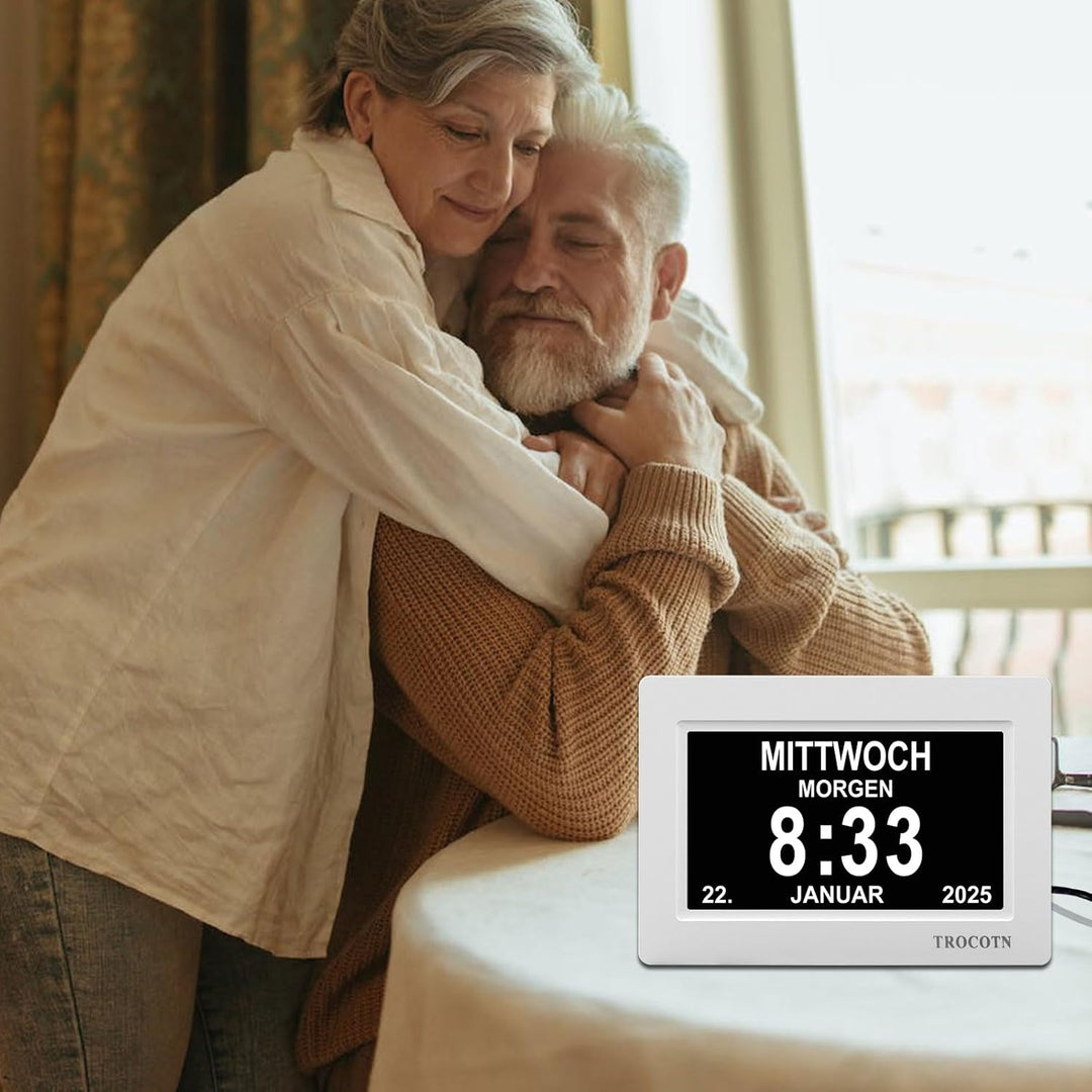 TROCOTN 7 Zoll Digitaluhr Tagesuhr Grosses Display Wecker Wanduhr (weiss) 7 Zoll Weiss, 7 Zoll Weiss