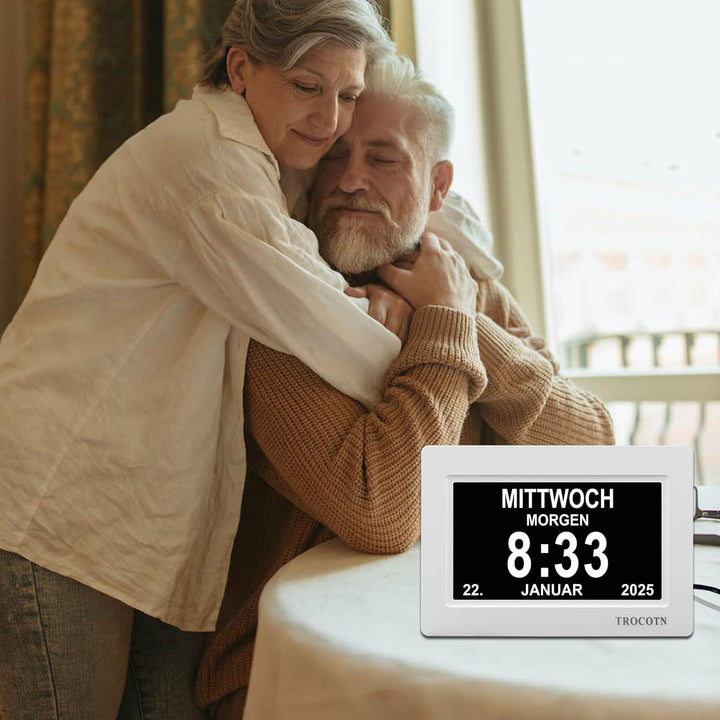 TROCOTN 7 Zoll Digitaluhr Tagesuhr Grosses Display Wecker Wanduhr (weiss) 7 Zoll Weiss, 7 Zoll Weiss