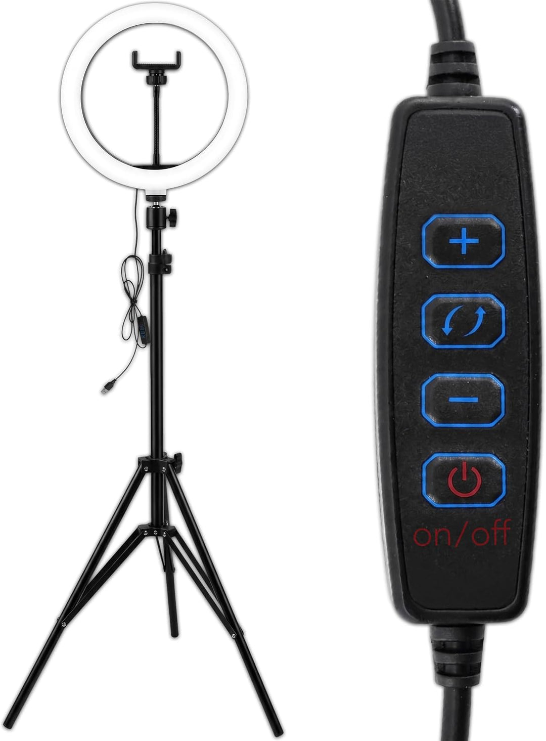 KRUMAD Ringlicht mit Stativ, LED Ringleuchte, Ringlampe, Selfie Licht | 3 Lichtfarben, mit Handyhalt