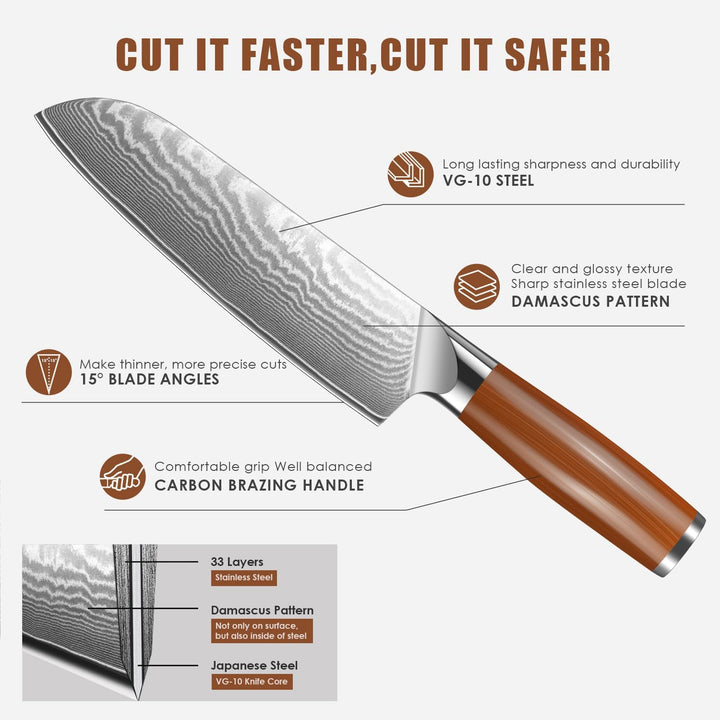 Home Safety Küchenmessersets, Messerset 3er, Kochmesser aus Carbon Edelstahl, Kochmesser, Santokumes